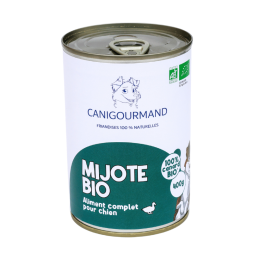 mijoté bio canard bio 100% naturel biologique aliment complet pour chien récompense canigourmand